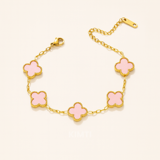 Anti Tarnish Pink Flower Bracelet