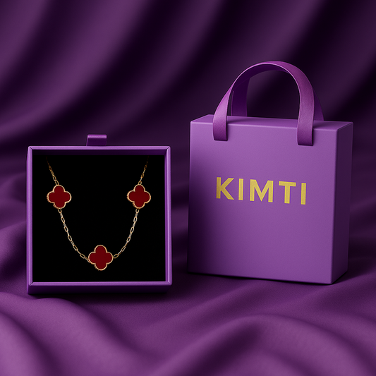 18k Gold Plated Dark Red Clover Necklace