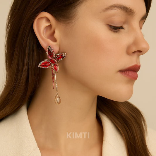 Red Dreamscape Butterfly Turkish Dangler Earring
