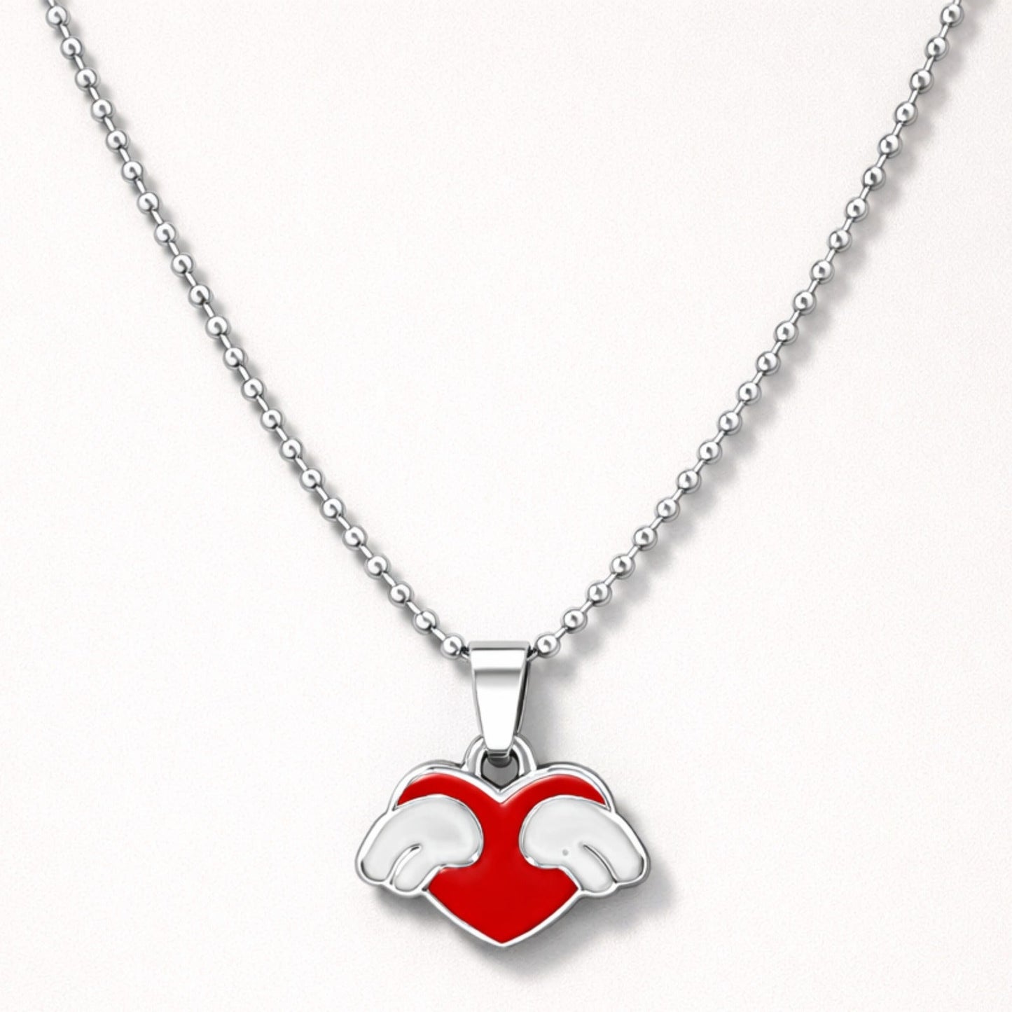 Flying Love Heart Pendant Silver Chain