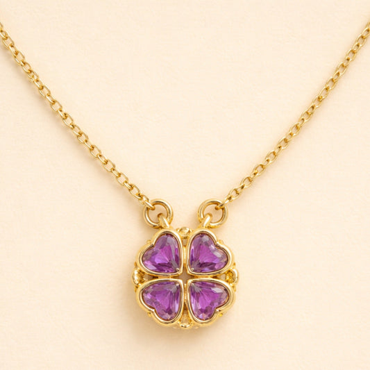 18K Gold Plated Purple Clover Pendant Necklace