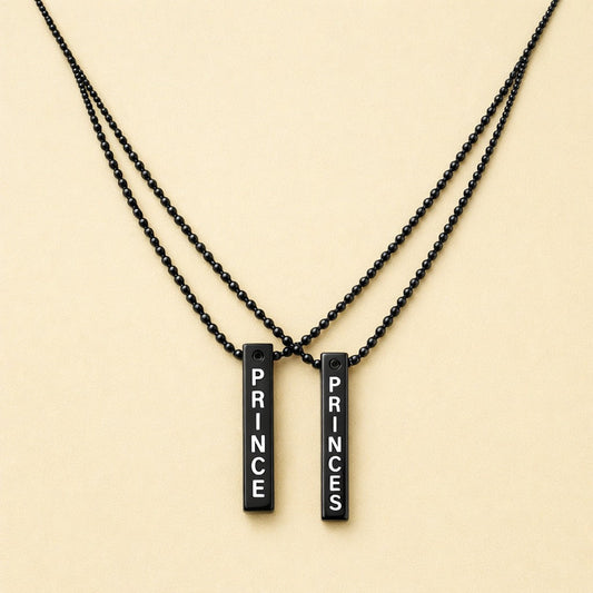 Prince Princess Couple Matching Bar Necklace