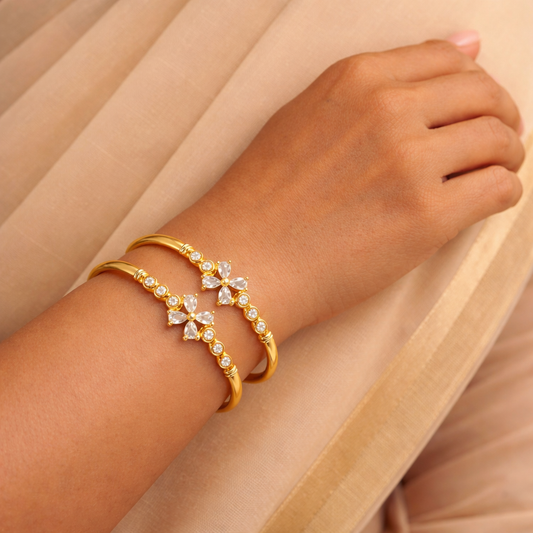 18k Butterfly Bloom Cuffs Anti Tarnish Bangles ( Size 2.4, 2.6 ,2.8 )