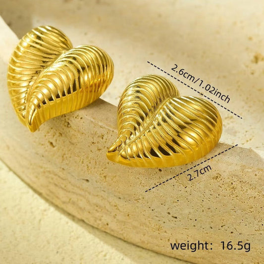 18K Gold Plated Modern Heart Stud Earrings