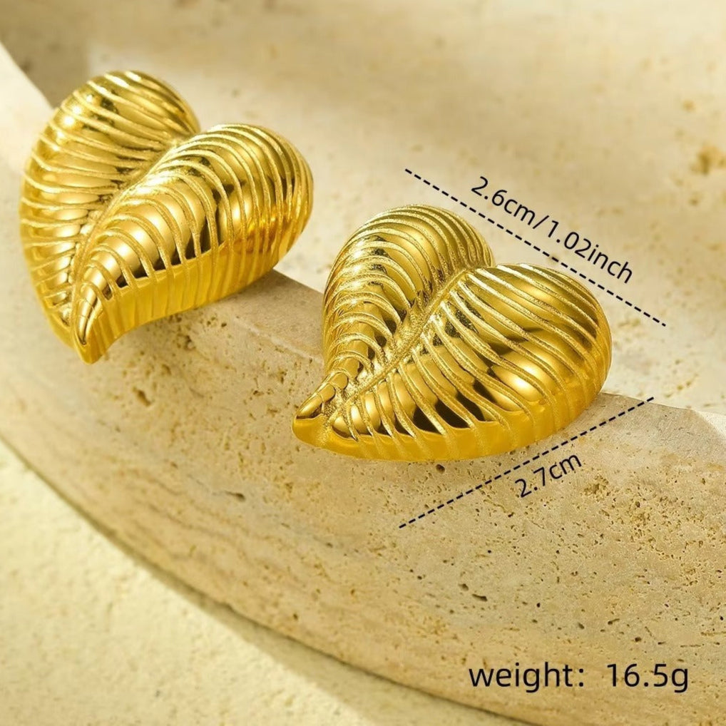 18K Gold Plated Modern Heart Stud Earrings