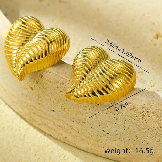 18K Gold Plated Modern Heart Stud Earrings