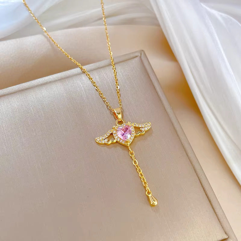 Wings of Love Anti Tarnish Pink Necklace