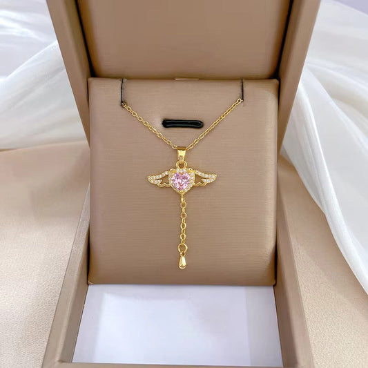 Wings of Love Anti Tarnish Pink Necklace
