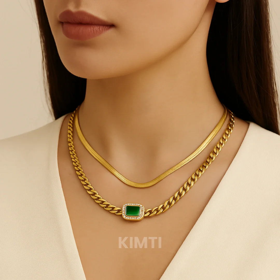 Anti Tarnish 2 Layer Green Necklace