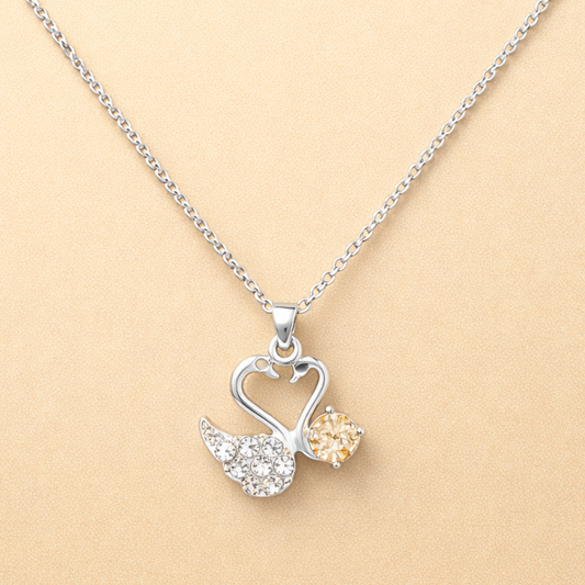 Silver Swan Heart Pendant Necklace