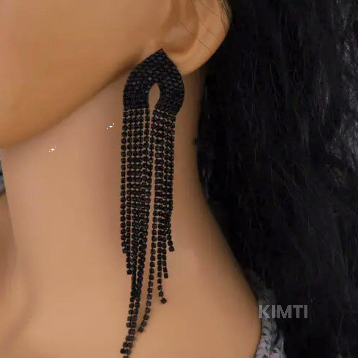 Black Long Dangler Drop Earring