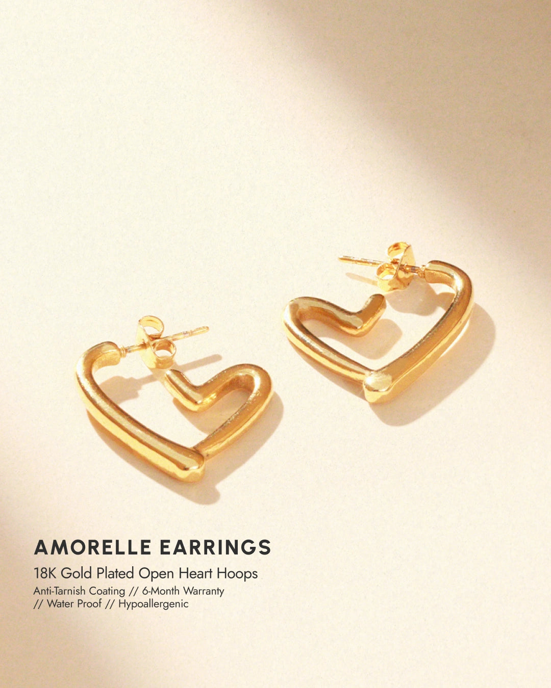 Amorelle 18 K Gold Plated Open Heart Hoops