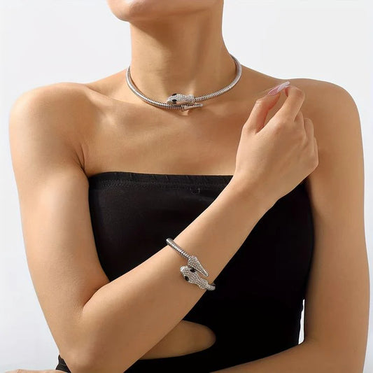Silver Snake Choker Necklace