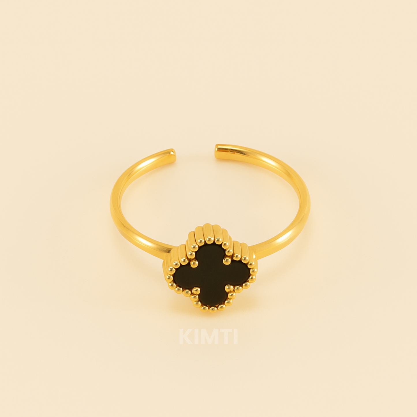 Black Leaf White Clover Charm Ring
