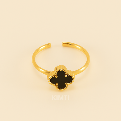 Black Leaf White Clover Charm Ring