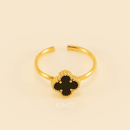 Black Leaf White Clover Charm Ring