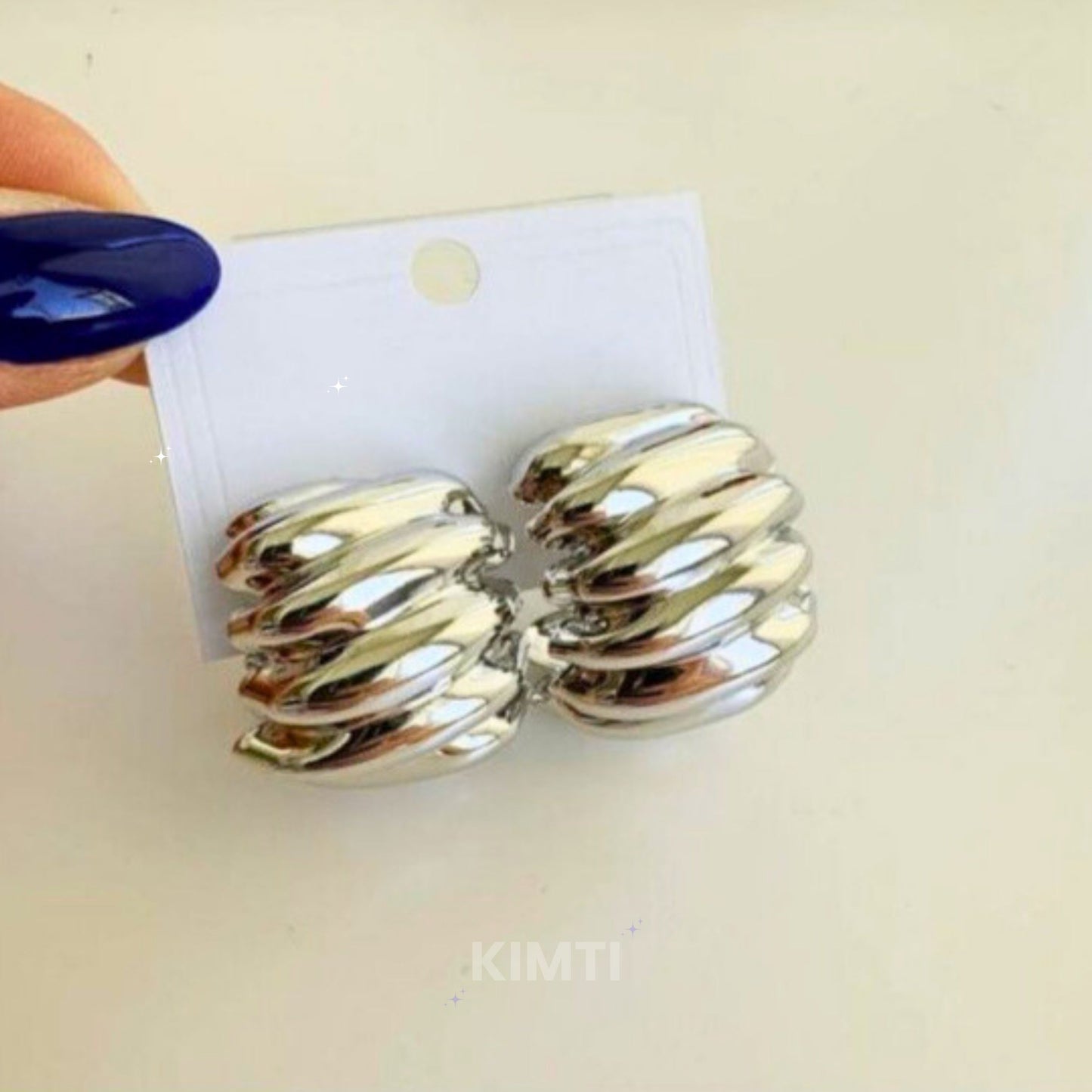 Silver Colour Wrinkled Metal Half Stud Earring