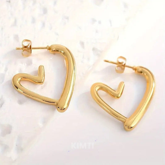 Amorelle 18 K Gold Plated Open Heart Hoops