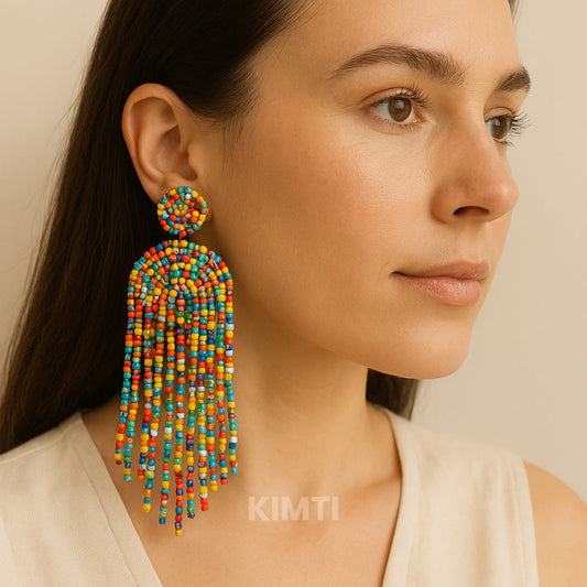 Multi Colour Hand Beaded Earring