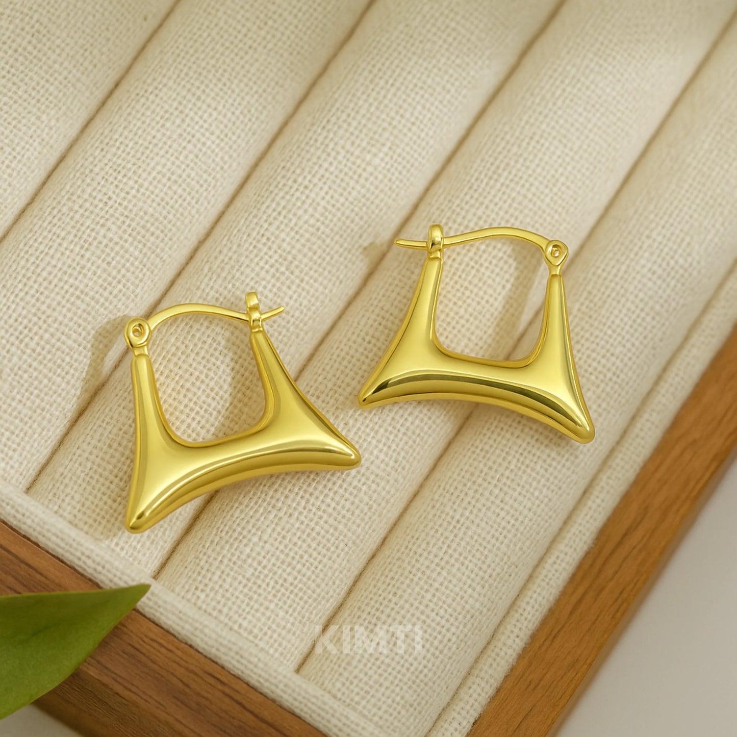 18K Gold Plated Golden Trapezoid Thick Hoop Anti Tarnish Earring