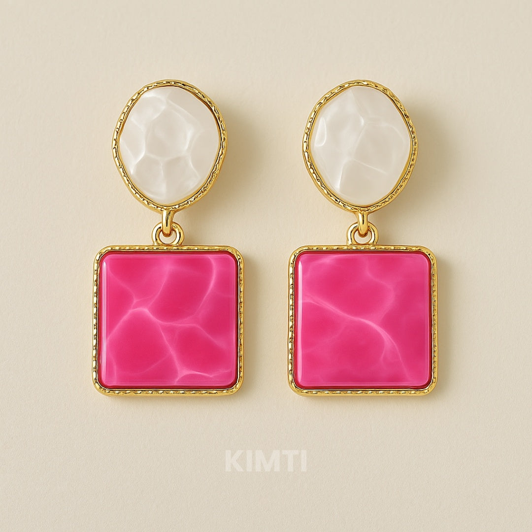 Pink Square Drop Earring