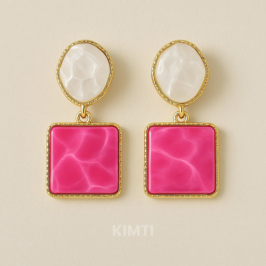 Pink Square Drop Earring