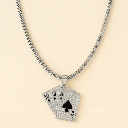 Men - Silver Plated Stellar Aura Black Poker Cards Chain