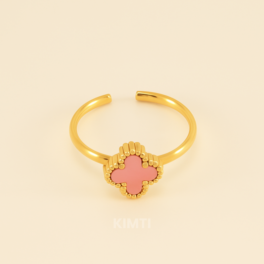 Pink Leaf Clover Charm Ring
