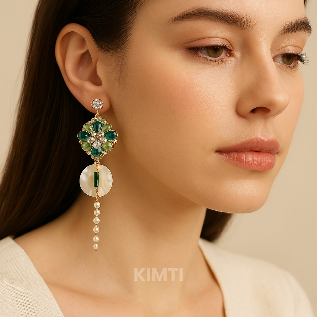 Green Stone Studded Turkish Dangler Earring