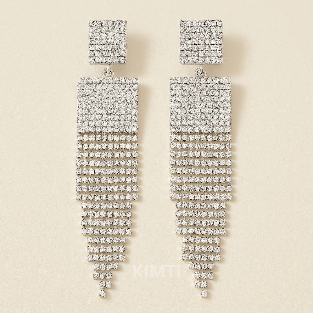 Silver Fringe Long Dangler Drop Earring