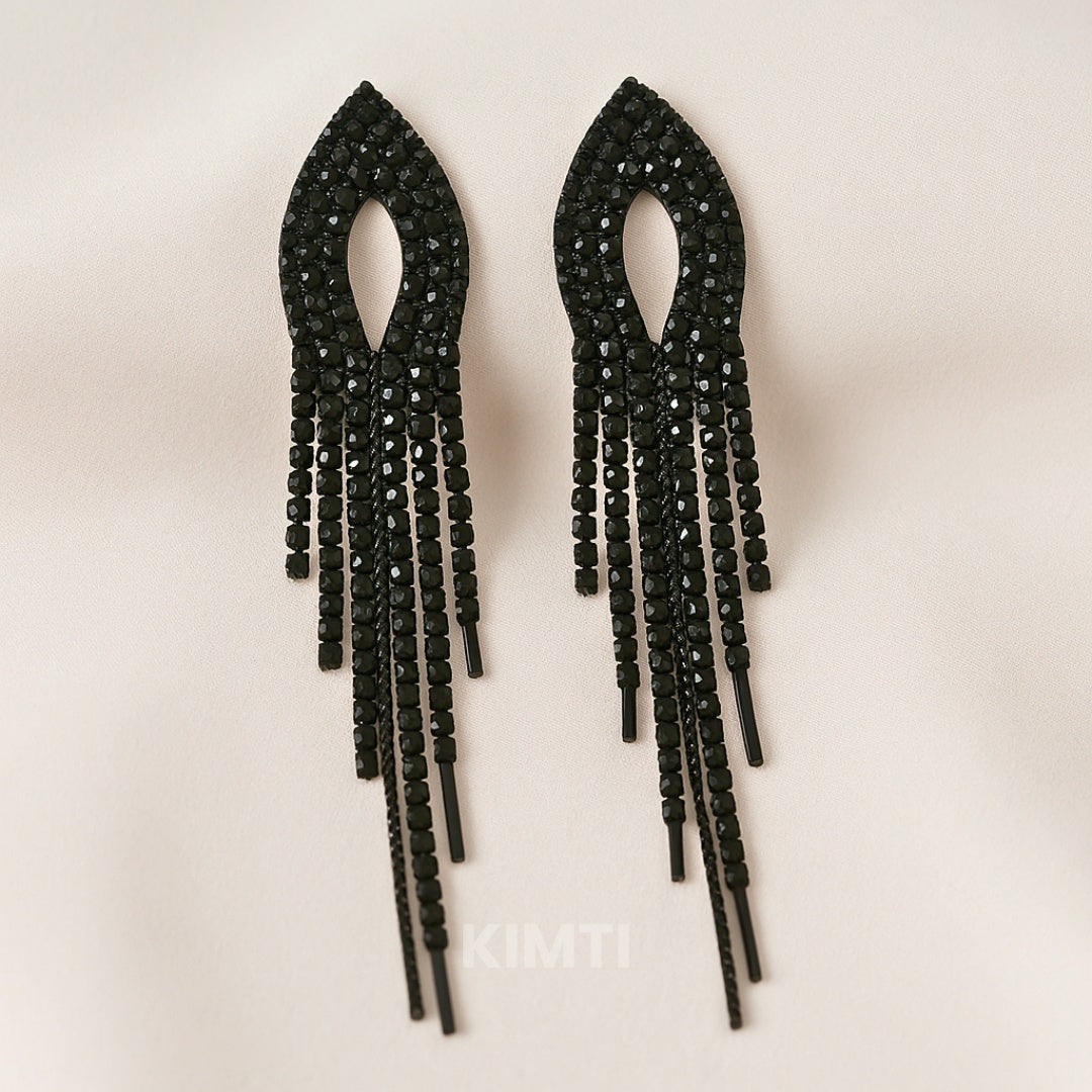 Black Long Dangler Drop Earring