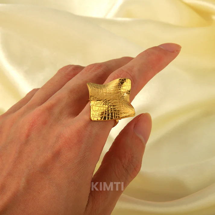 18k Gold Plated Square Crease Anti Tarnish Ring