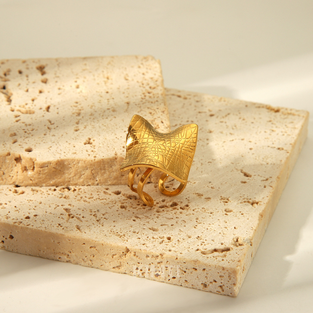 18k Gold Plated Square Crease  Anti Tarnish Ring