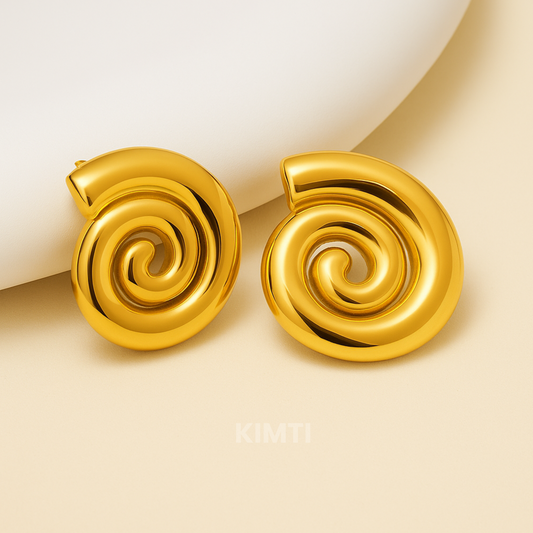 18K Gold Plated Modern Spiral Stud Earrings
