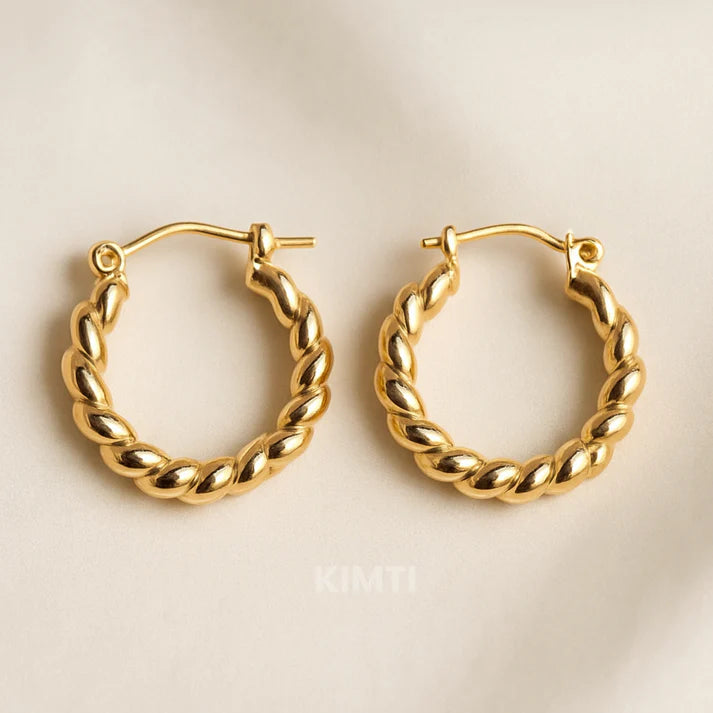 18K Gold Plated Radiant Twist Hoops Anti Tarnish Earring