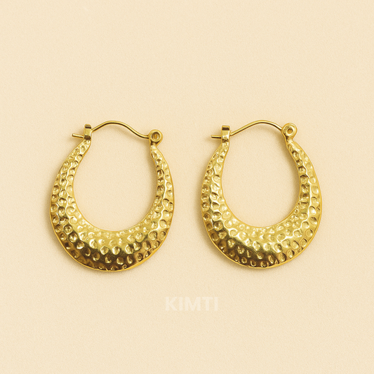 18k Gold Plated  Hammered Hoop Earring