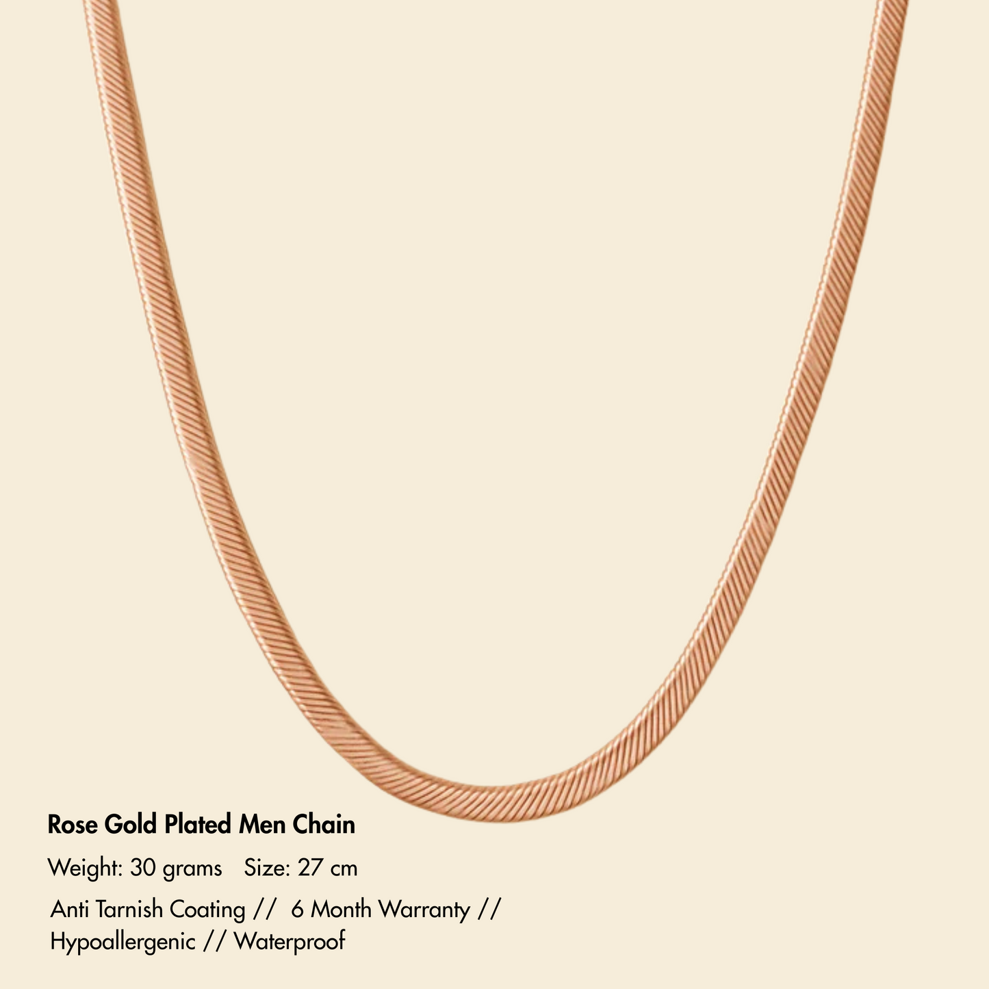 Men-18kAnti Tarnish Rose Gold Snake Chain