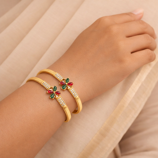 18k Jewel Petal Charm Anti Tarnish Bangles ( Size2.4, 2.6 ,2.8 )