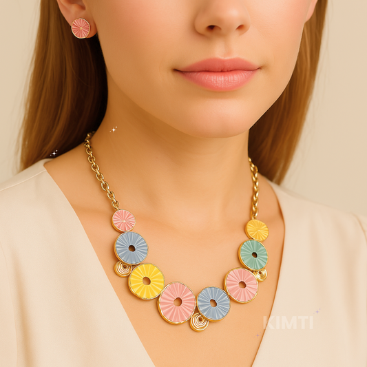 Multicolour Metallic Necklace with Earring