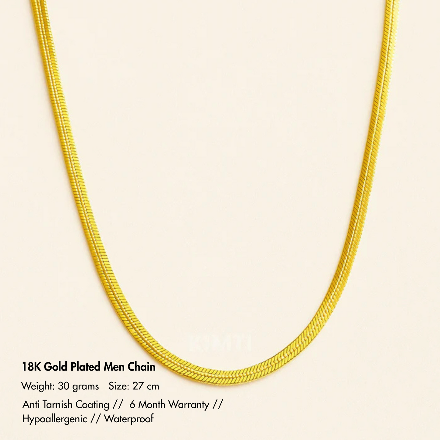 Men-18K Gold Plated Anti Tarnish Medium Size Snake Chain