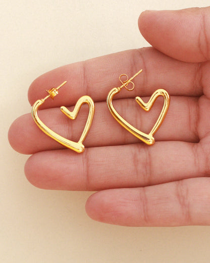 Amorelle 18 K Gold Plated Open Heart Hoops