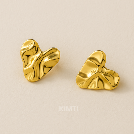 18K Gold Plated Wavy Heart Stud Earring