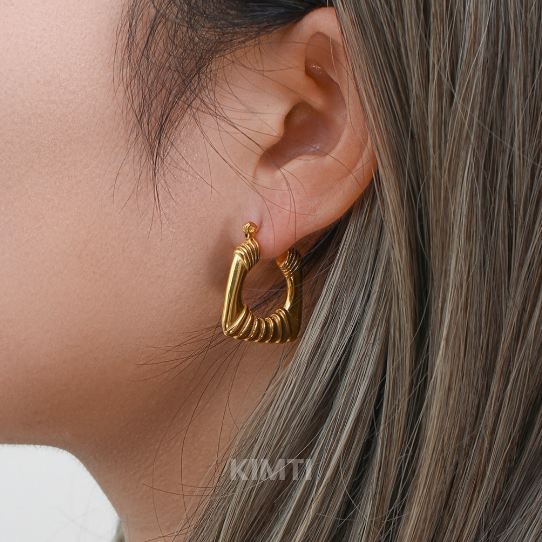 18K Gold Plated Pave Thick Hoop Anti Tarnish Earring