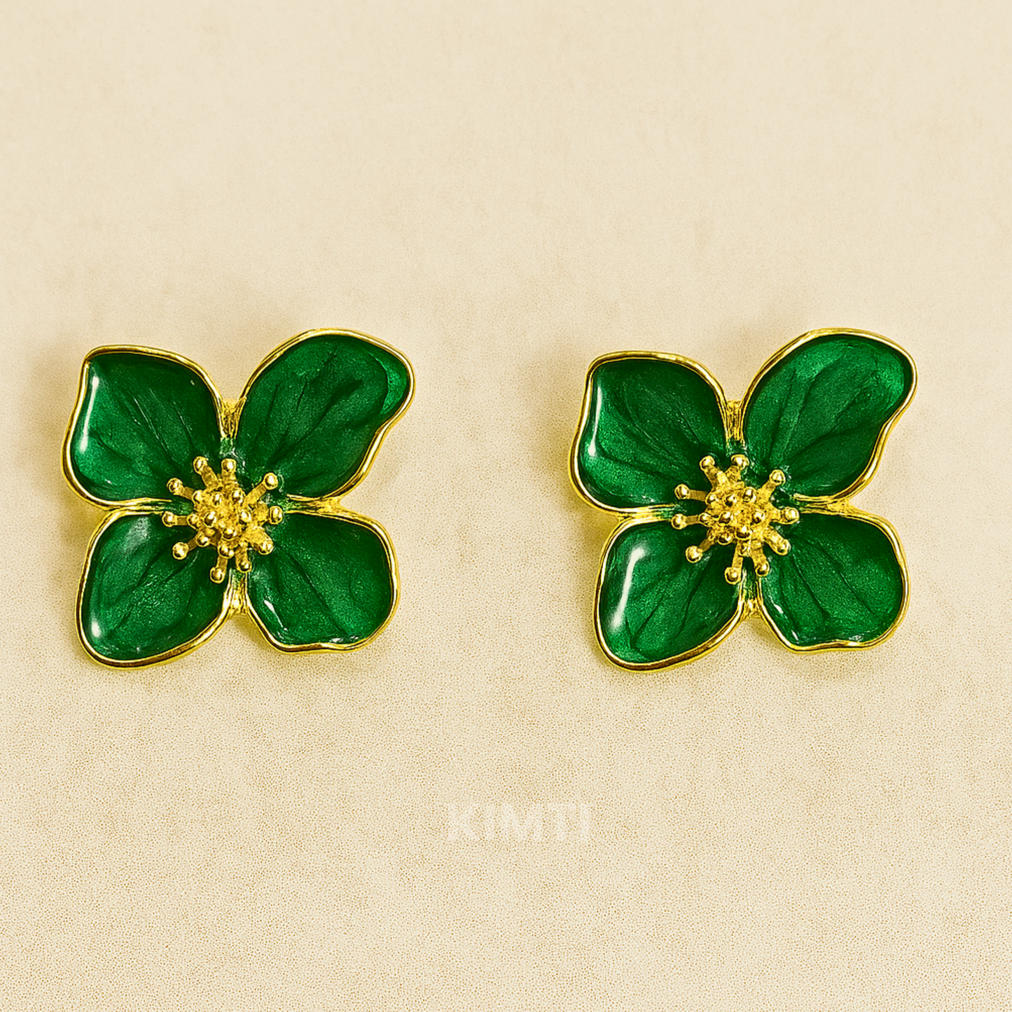 Green & Gold-Toned Contemporary Studs Earrings