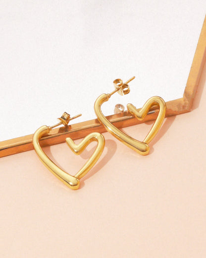 Amorelle 18 K Gold Plated Open Heart Hoops
