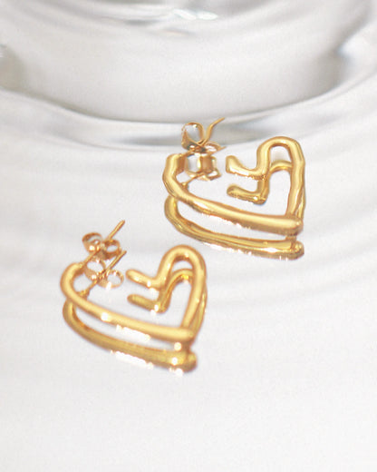Amorelle 18 K Gold Plated Open Heart Hoops