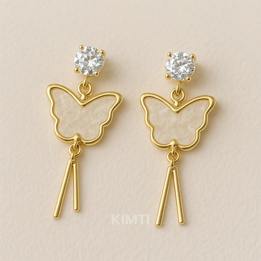 White Butterfly Dangler Drop Earring