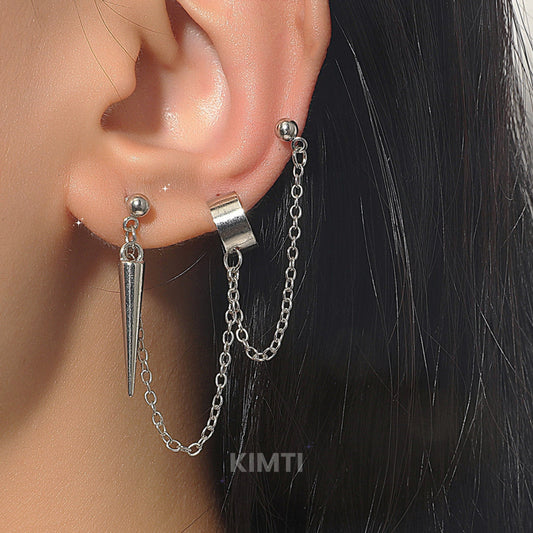 Silver Chain Pointed Ear Cuff Earring