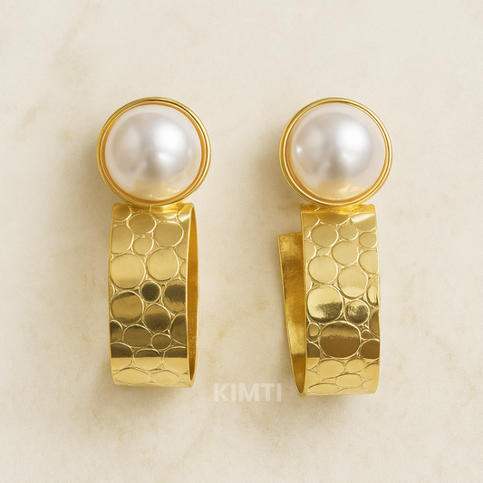 Golden Pearl Hoop Earring