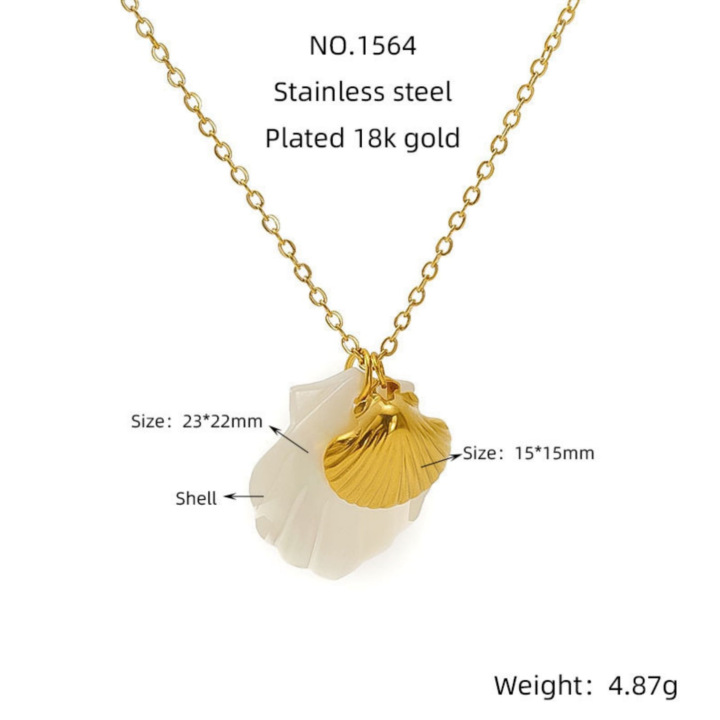 Gold Natural Seashell Cute Design Pendant Anti Tarnish Necklace